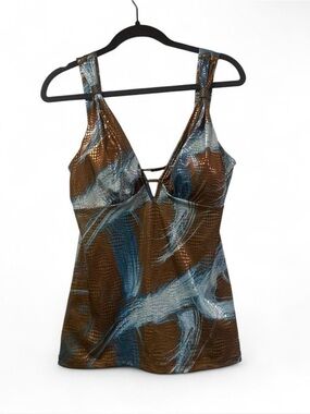 Entry Brown and Blue Printed V-Neck Camisole